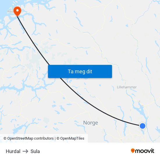 Hurdal to Sula map