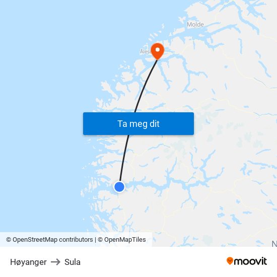 Høyanger to Sula map