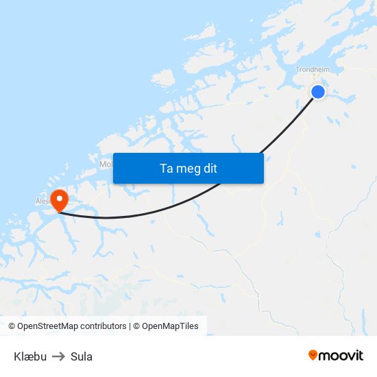 Klæbu to Sula map