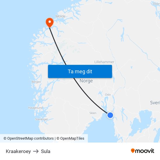 Kraakeroey to Sula map