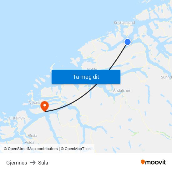 Gjemnes to Sula map