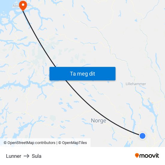 Lunner to Sula map