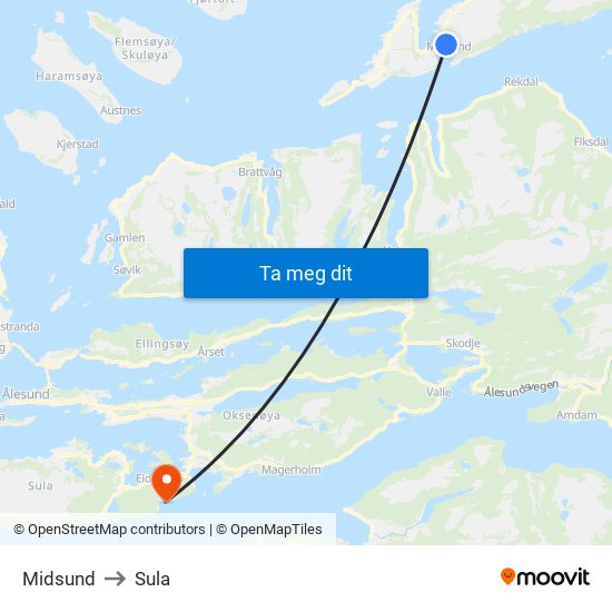 Midsund to Sula map
