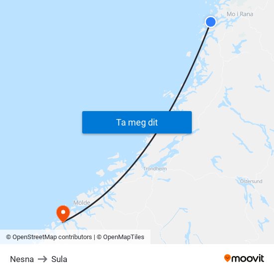 Nesna to Sula map