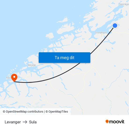 Levanger to Sula map