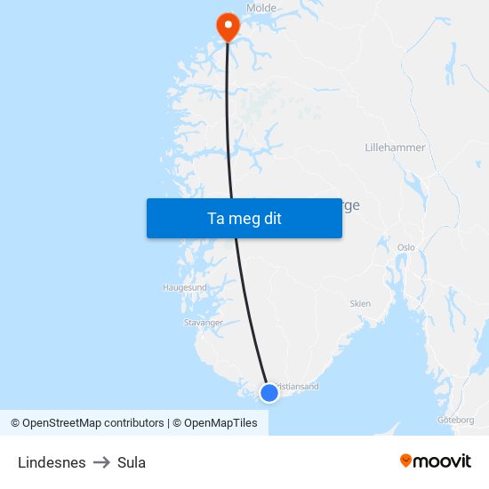 Lindesnes to Sula map