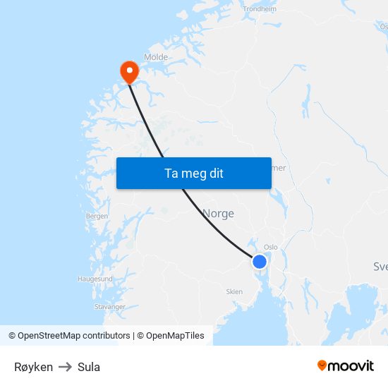 Røyken to Sula map