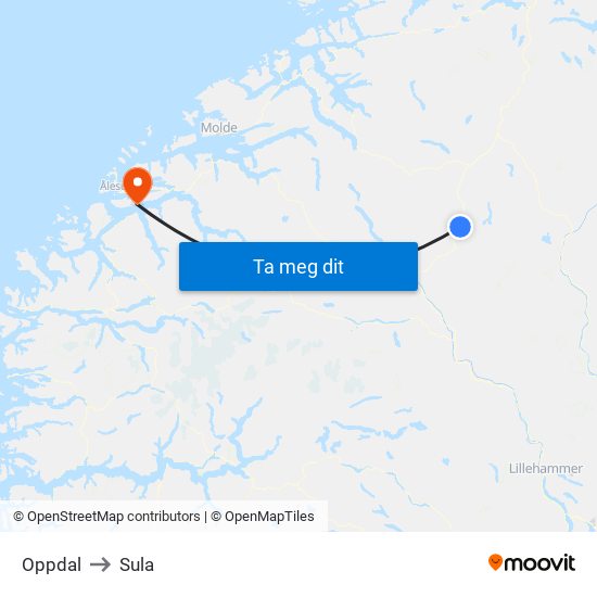 Oppdal to Sula map