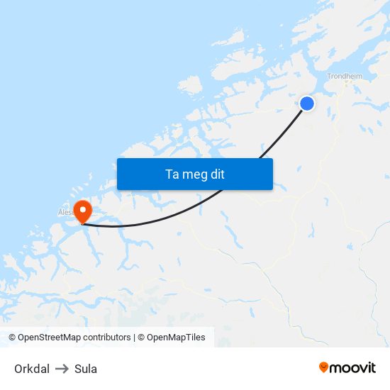 Orkdal to Sula map