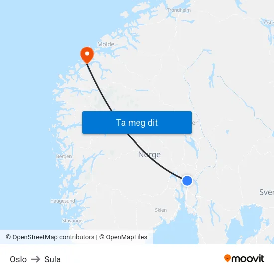 Oslo to Sula map