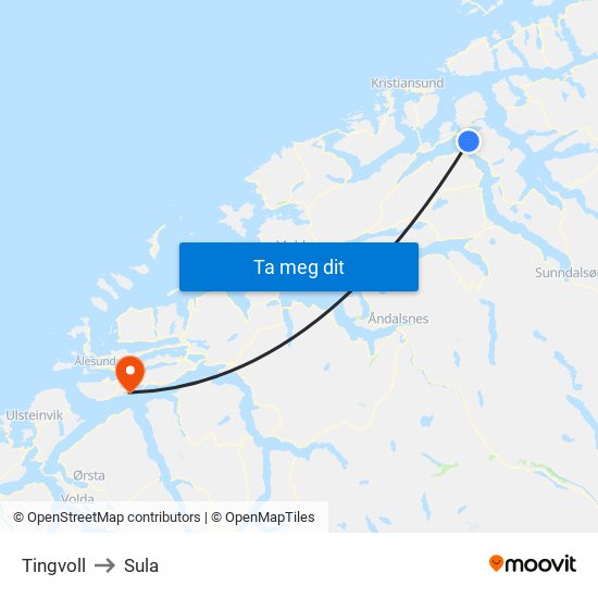 Tingvoll to Sula map