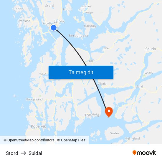 Stord to Suldal map