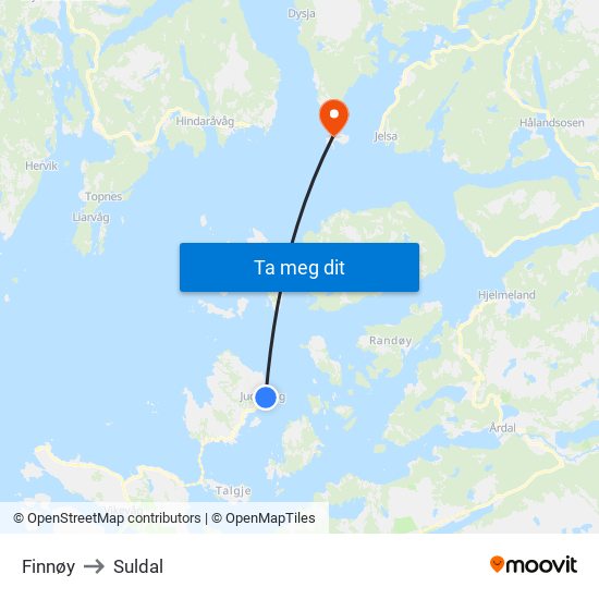 Finnøy to Suldal map