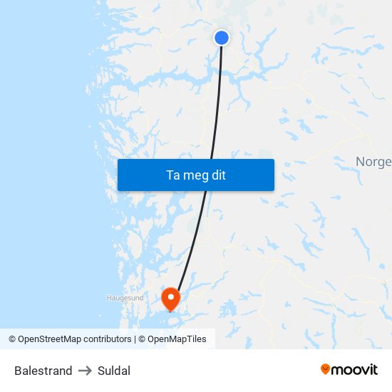 Balestrand to Suldal map
