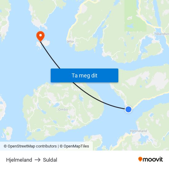 Hjelmeland to Suldal map