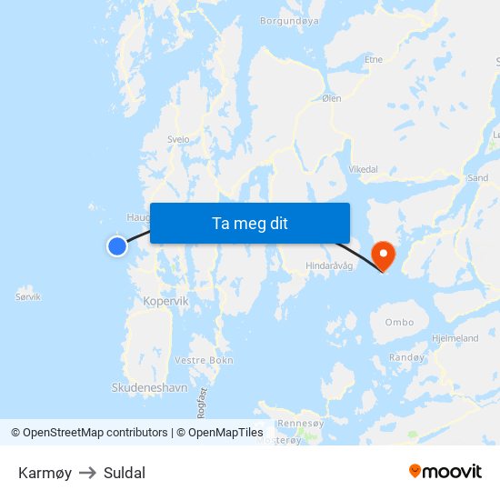 Karmøy to Suldal map