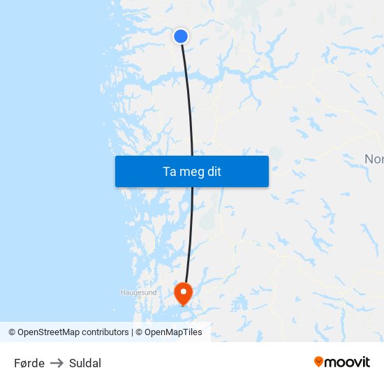 Førde to Suldal map