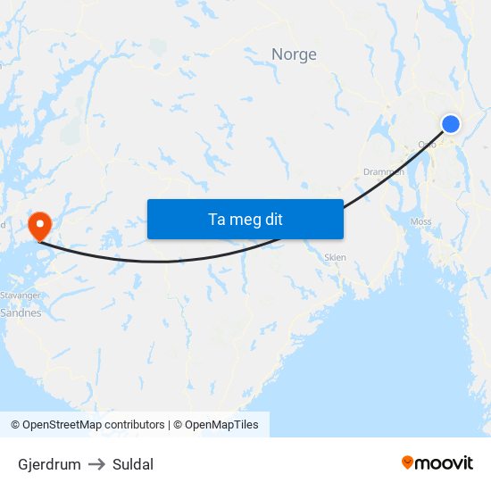 Gjerdrum to Suldal map