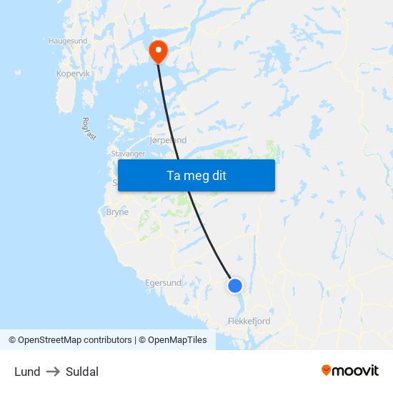 Lund to Suldal map