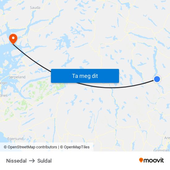 Nissedal to Suldal map