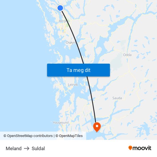 Meland to Suldal map