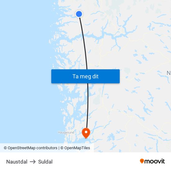 Naustdal to Suldal map