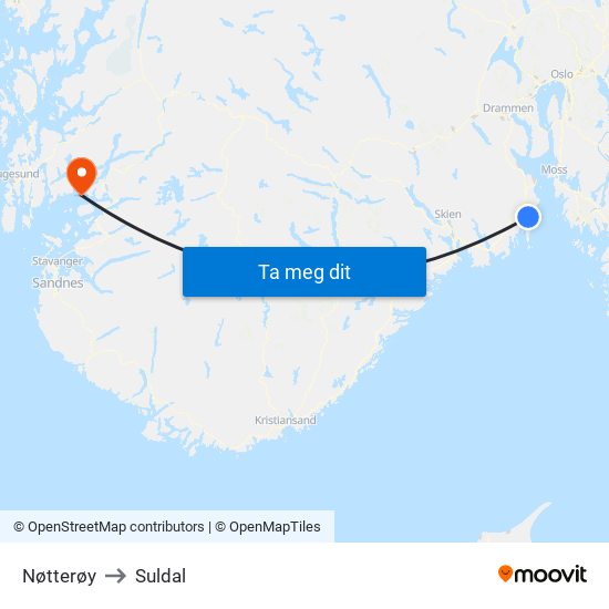 Nøtterøy to Suldal map