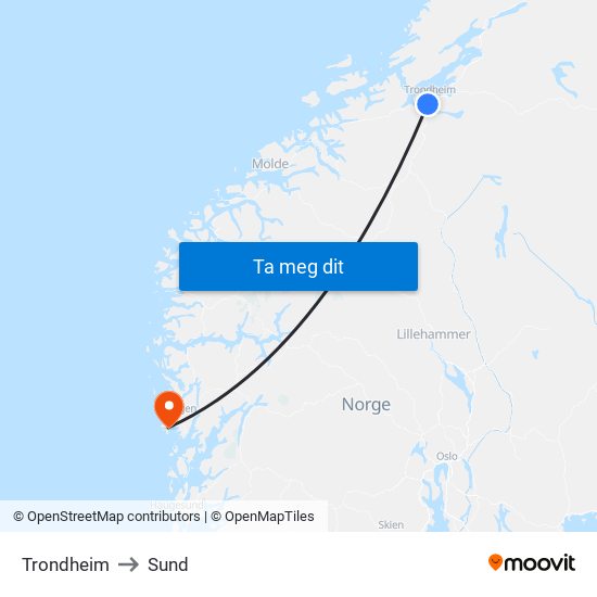 Trondheim to Sund map