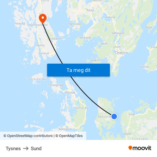 Tysnes to Sund map