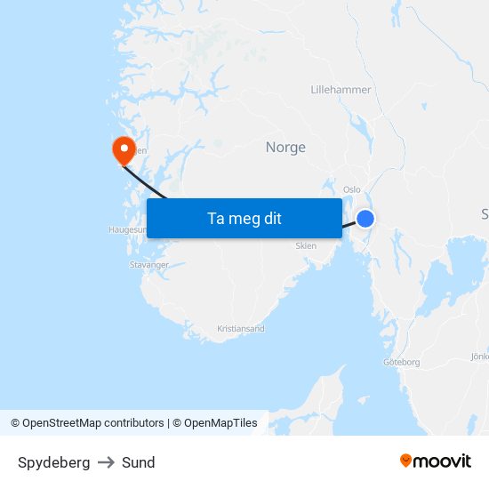 Spydeberg to Sund map