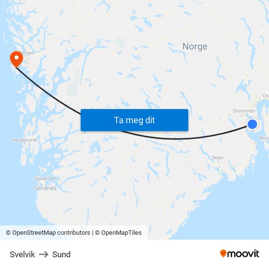 Svelvik to Sund map