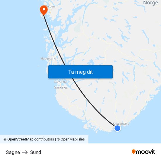 Søgne to Sund map