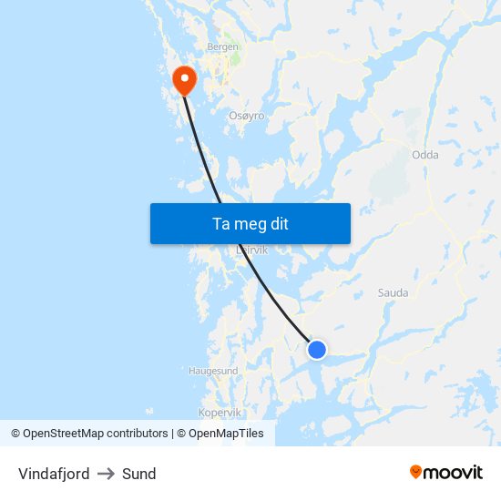 Vindafjord to Sund map