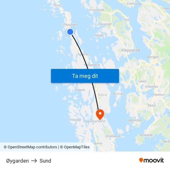 Øygarden to Sund map