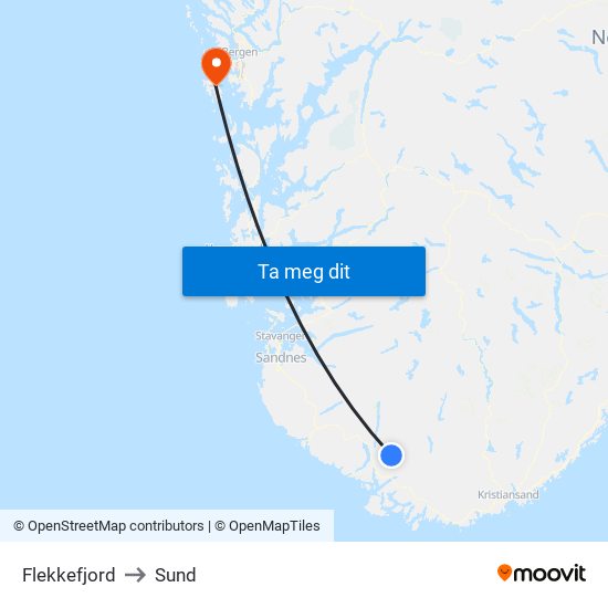 Flekkefjord to Sund map