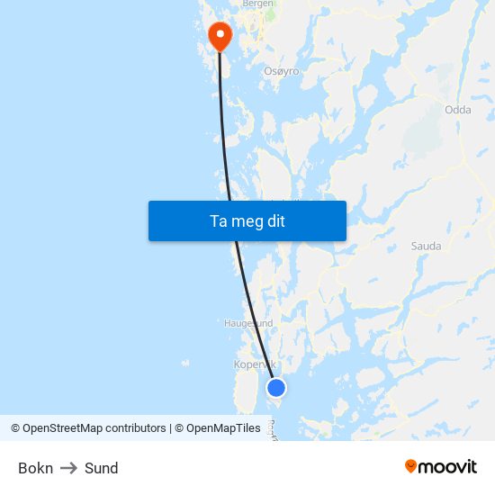 Bokn to Sund map