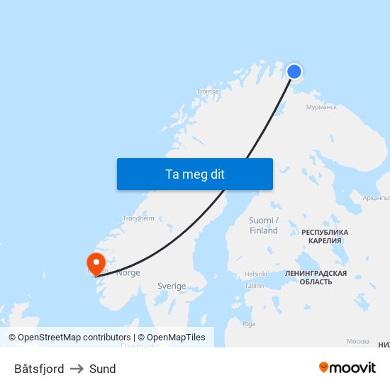 Båtsfjord to Sund map