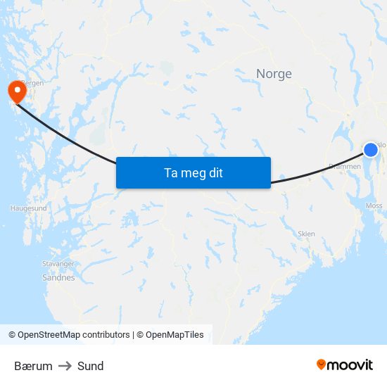 Bærum to Sund map