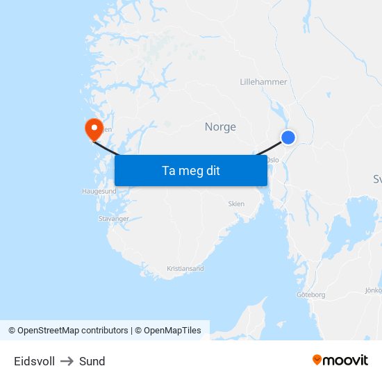 Eidsvoll to Sund map