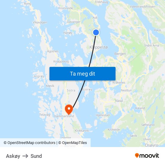 Askøy to Sund map