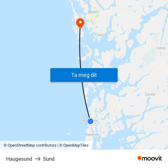 Haugesund to Sund map