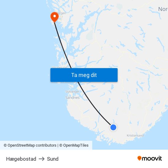 Hægebostad to Sund map