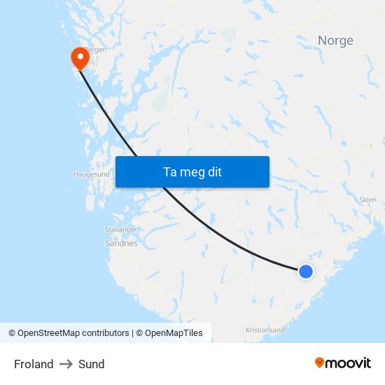 Froland to Sund map