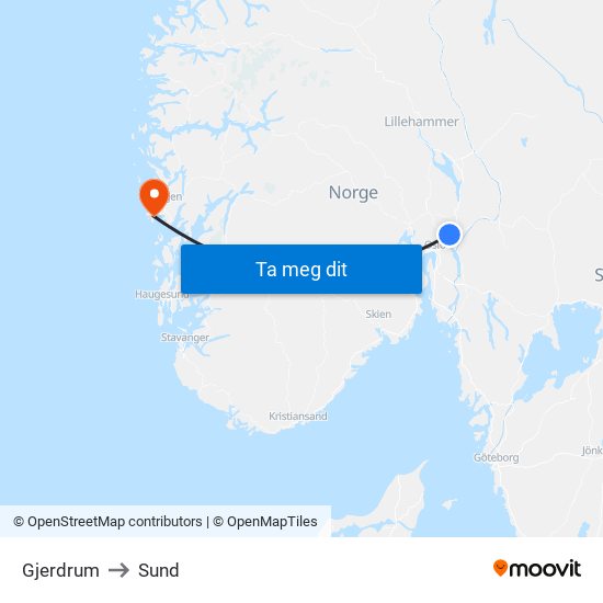 Gjerdrum to Sund map