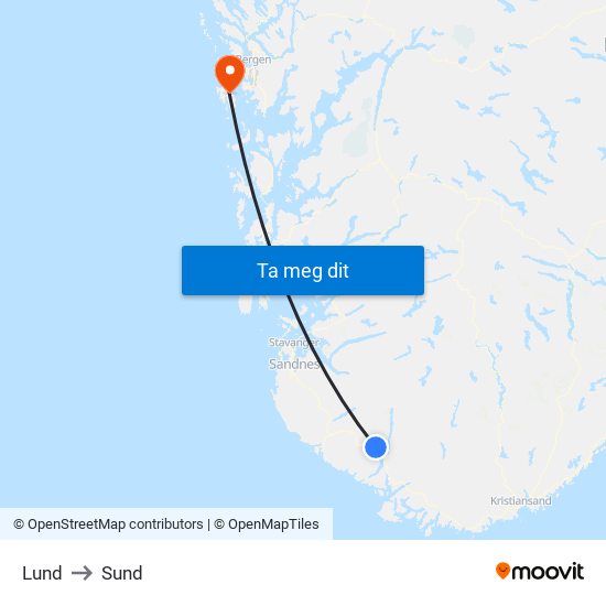 Lund to Sund map