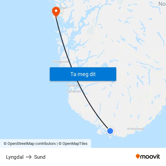 Lyngdal to Sund map