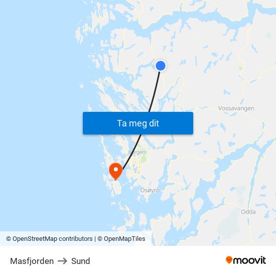 Masfjorden to Sund map