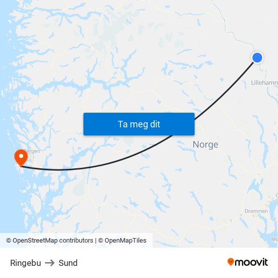 Ringebu to Sund map