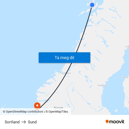 Sortland to Sund map