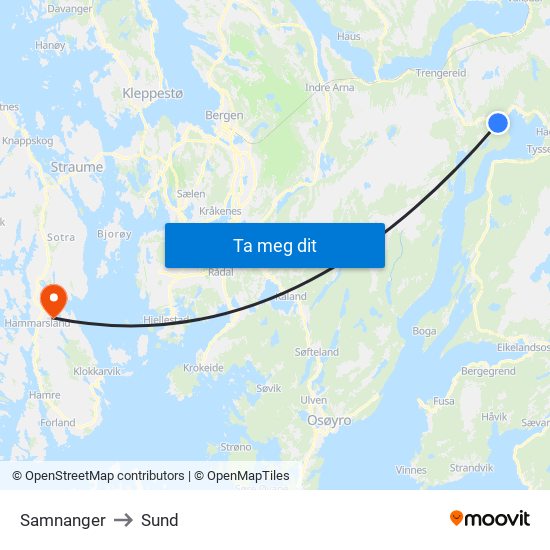 Samnanger to Sund map